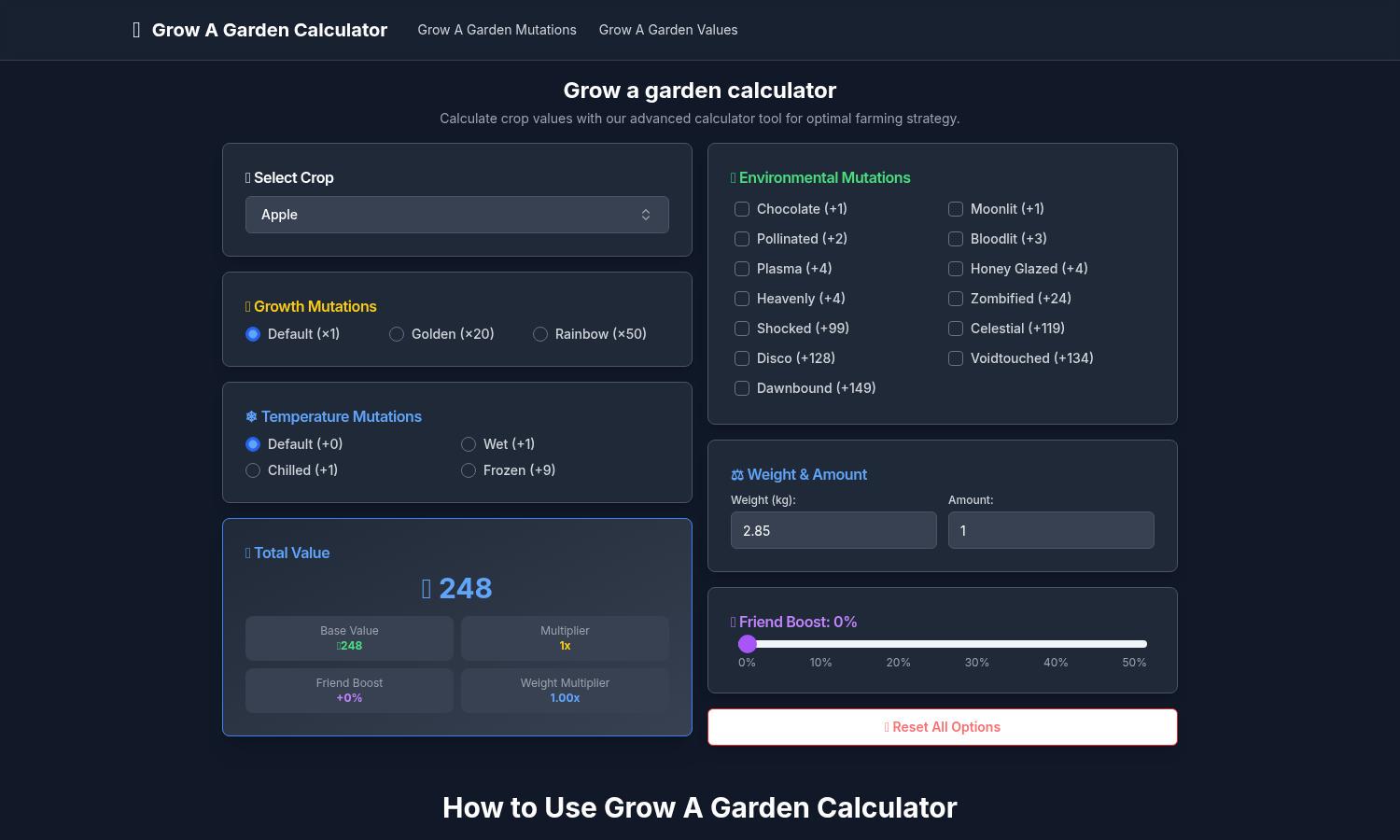 Grow A Garden Calculator Website