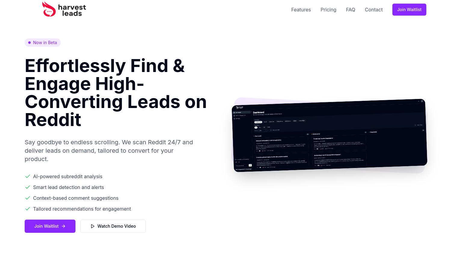 HarvestLeads Website