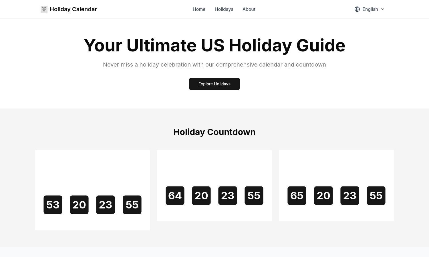 Holiday Calendar Website