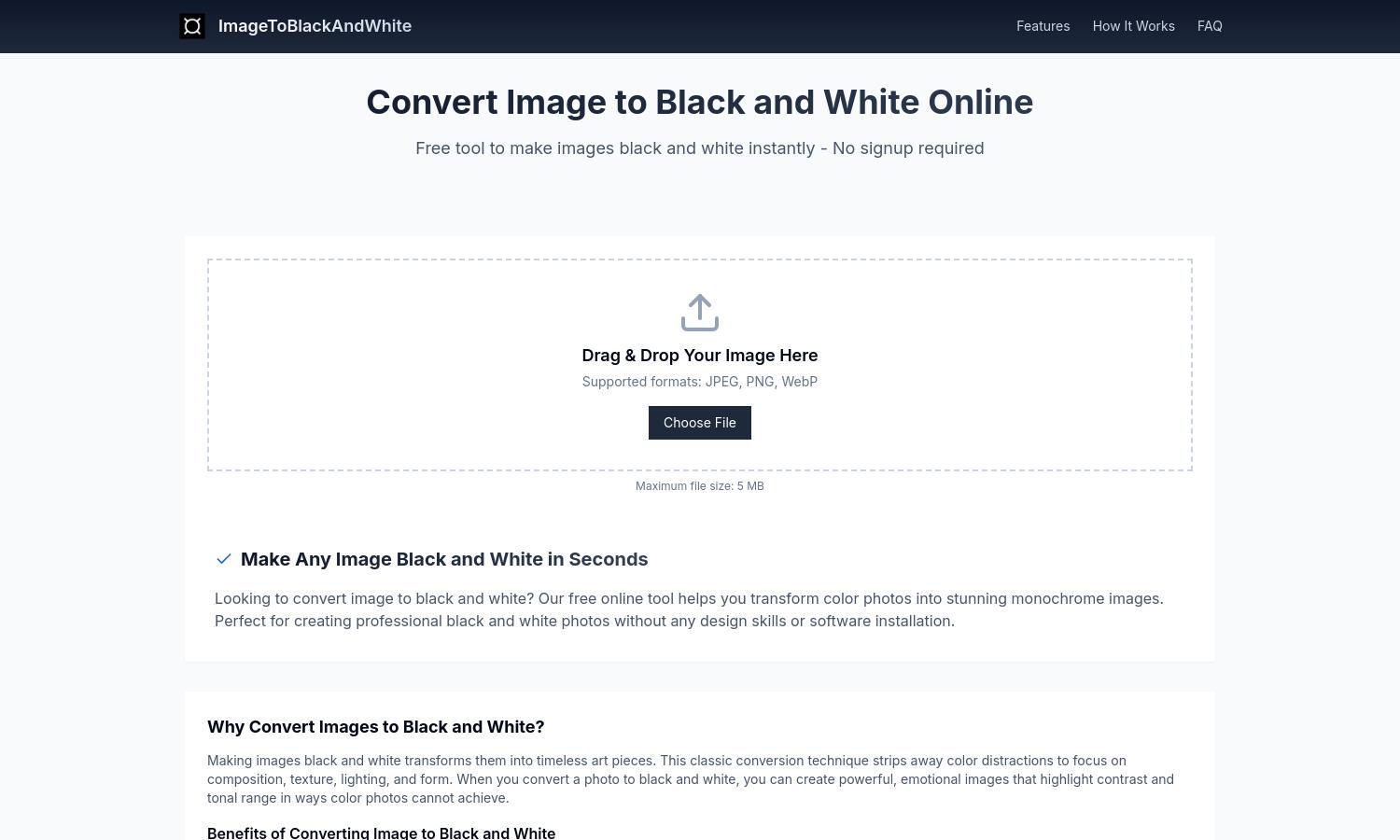 Image to Black and White Converter Website