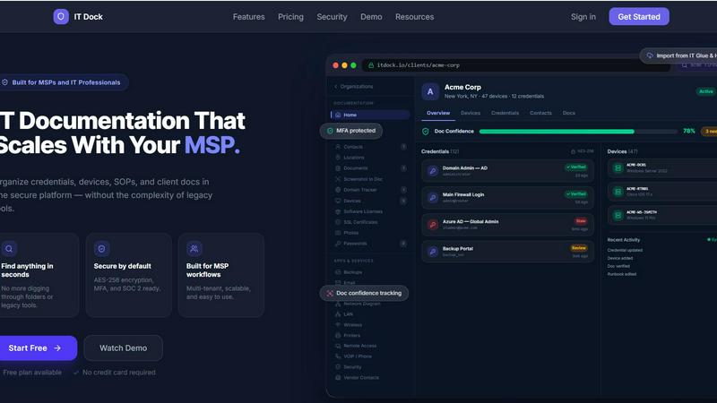 IT Dock application interface and features