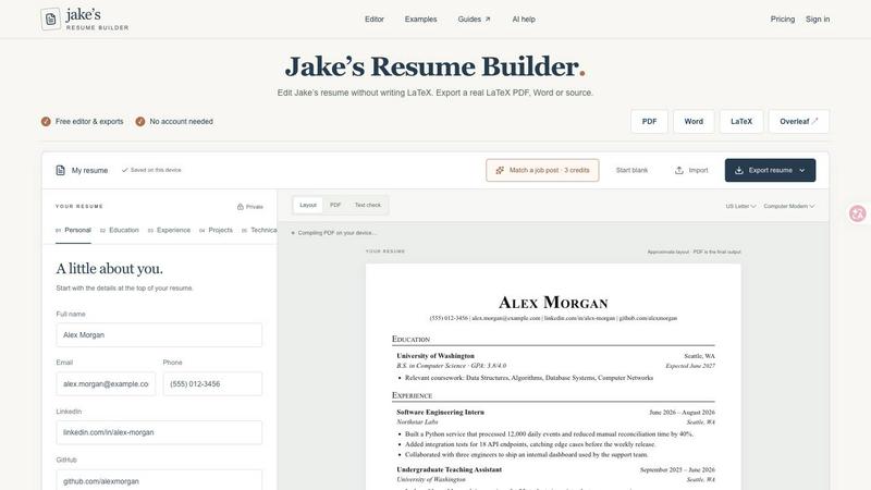 Jake's Resume Builder screenshot