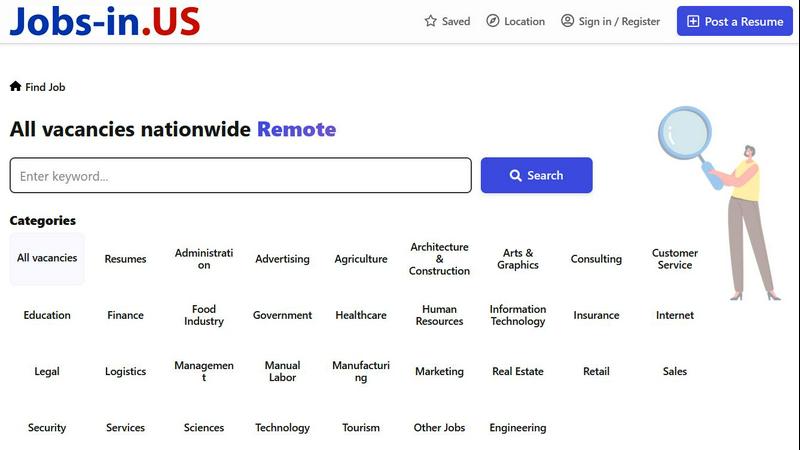 Jobs-in US application interface and features