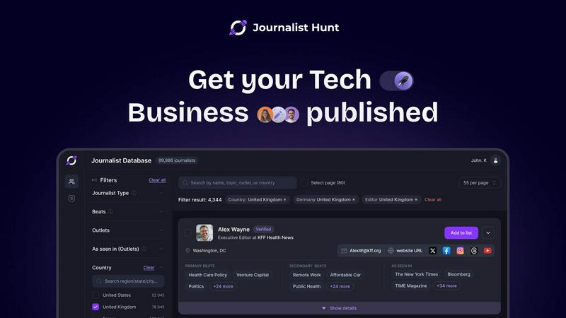 Journalist Hunt application interface and features