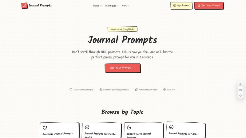 Journal Prompts application interface and features