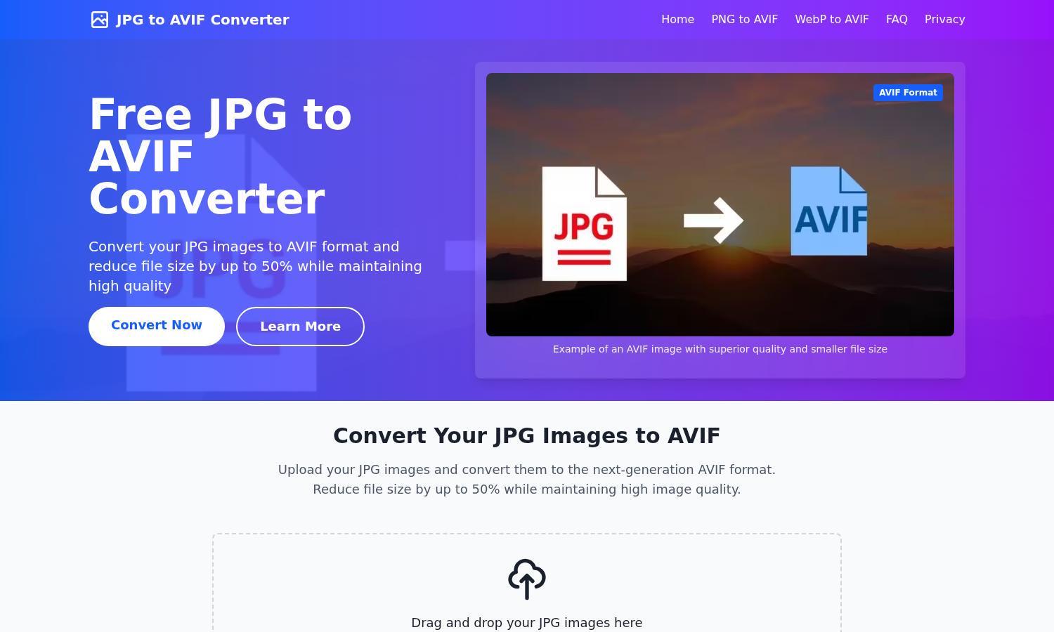 JPG to AVIF Converter Website