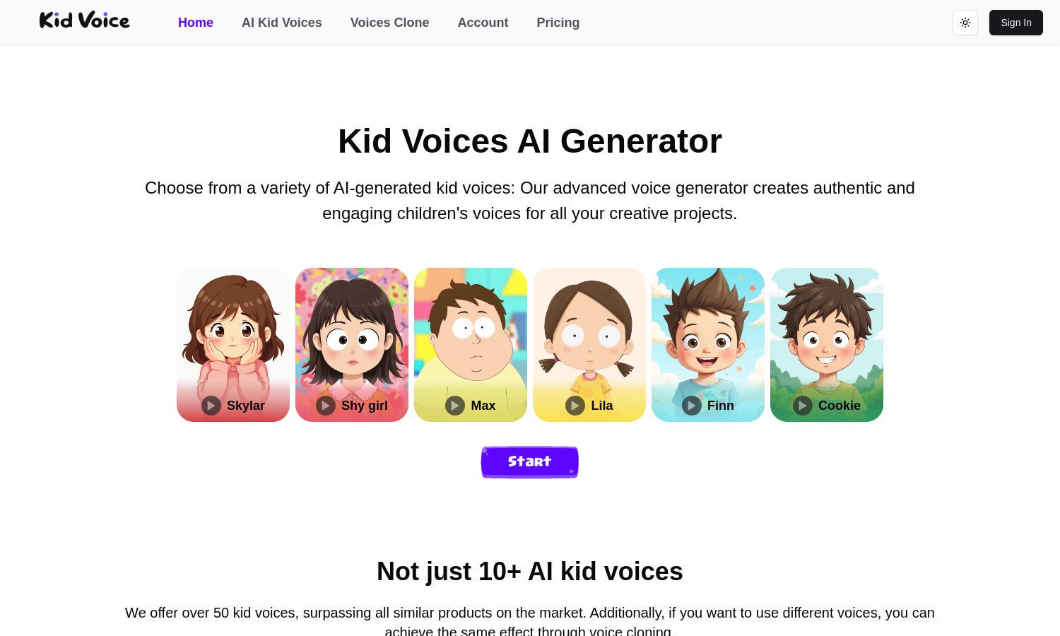 Kid Voices AI Website