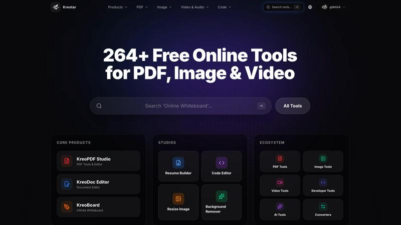 Kreotar application interface and features