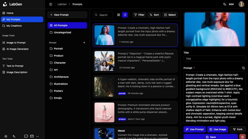 LabGen application interface and features