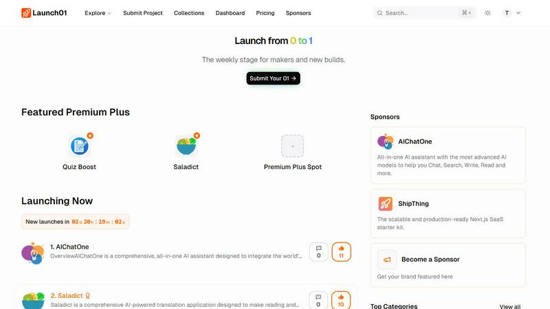 Launch01 application interface and features