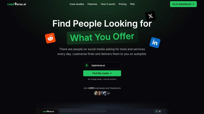 Leadverse application interface and features