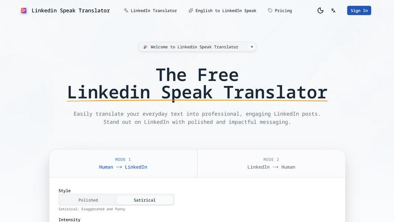 Linkedin Speak Translator application interface and features