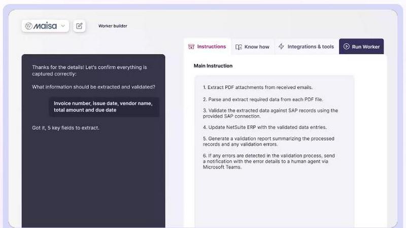 Maisa AI application interface and features