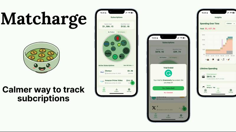 Matcharge - Subscription Manager application interface and features