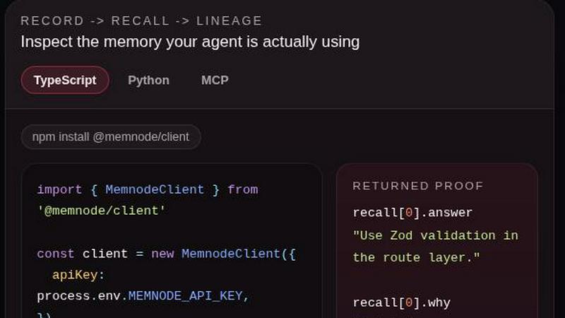 Memnode application interface and features