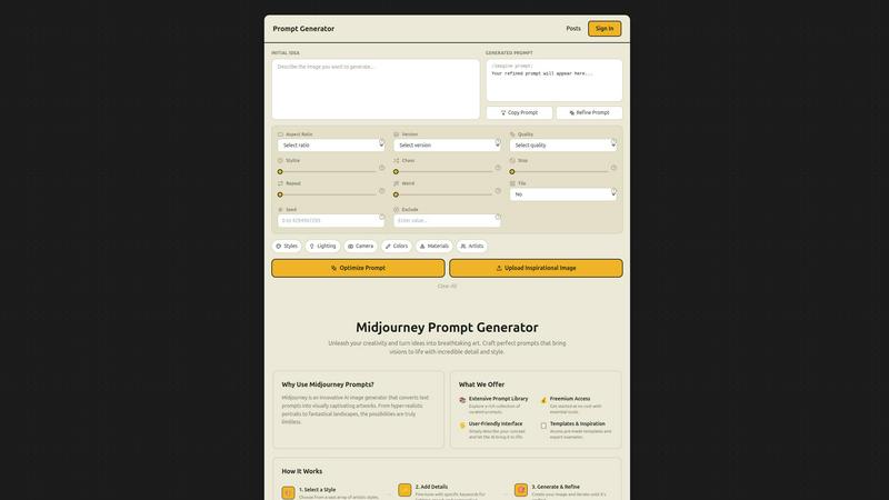 Midjourney Prompt Generator screenshot