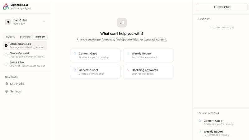 My Agentic SEO application interface and features