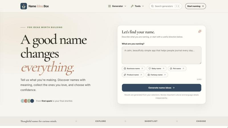 Name Idea Box | Free AI Name Generator screenshot
