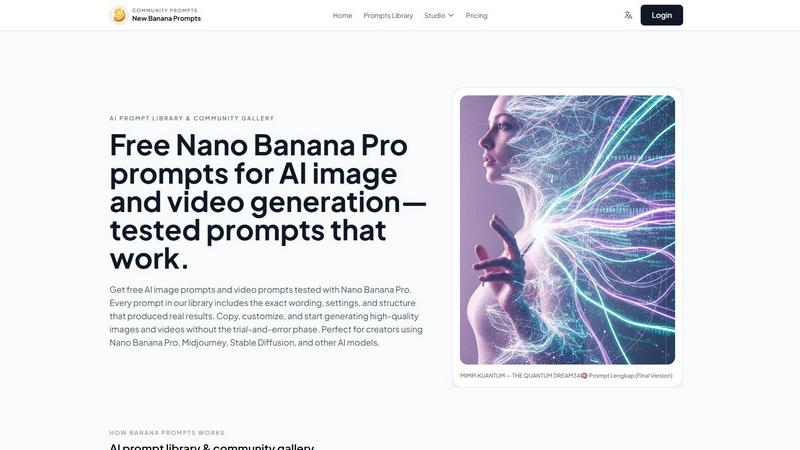100% Free Nano Banana Pro Prompts — New Banana Prompts application interface and features