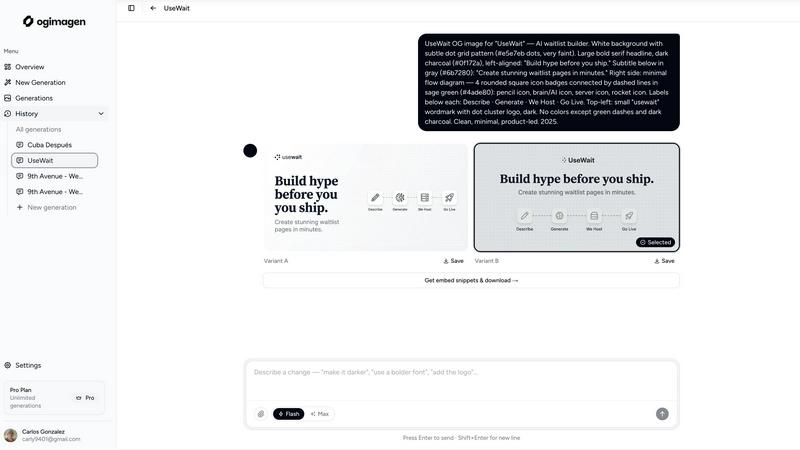 OGimagen application interface and features