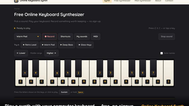Online Keyboard Synth screenshot