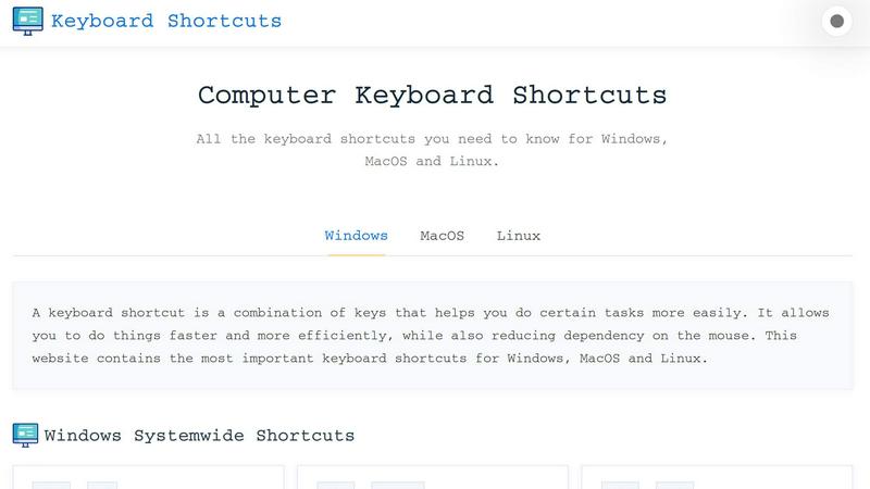 Online Keyboard Shortcuts screenshot