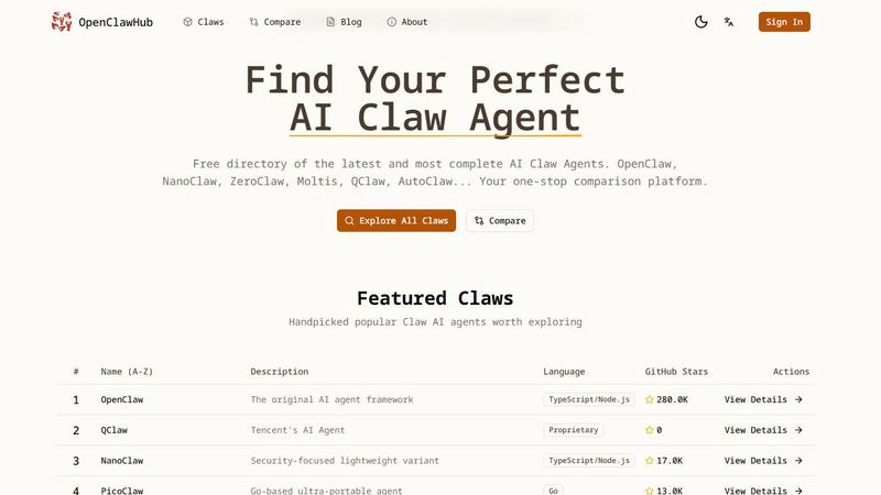 Openclaw Hub application interface and features