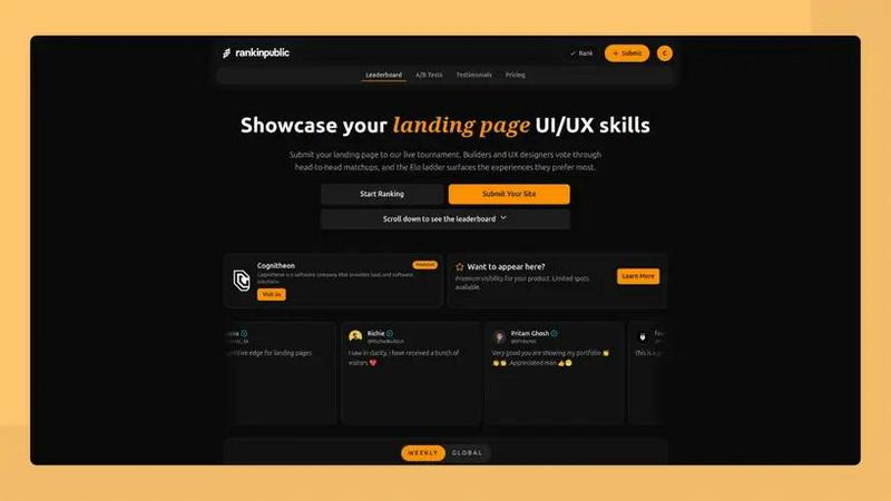 RankInPublic application interface and features