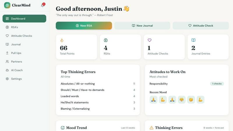 ClearMind AI application interface and features