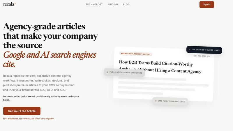 Recala application interface and features