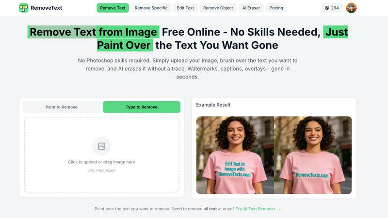 RemoveTexts application interface and features