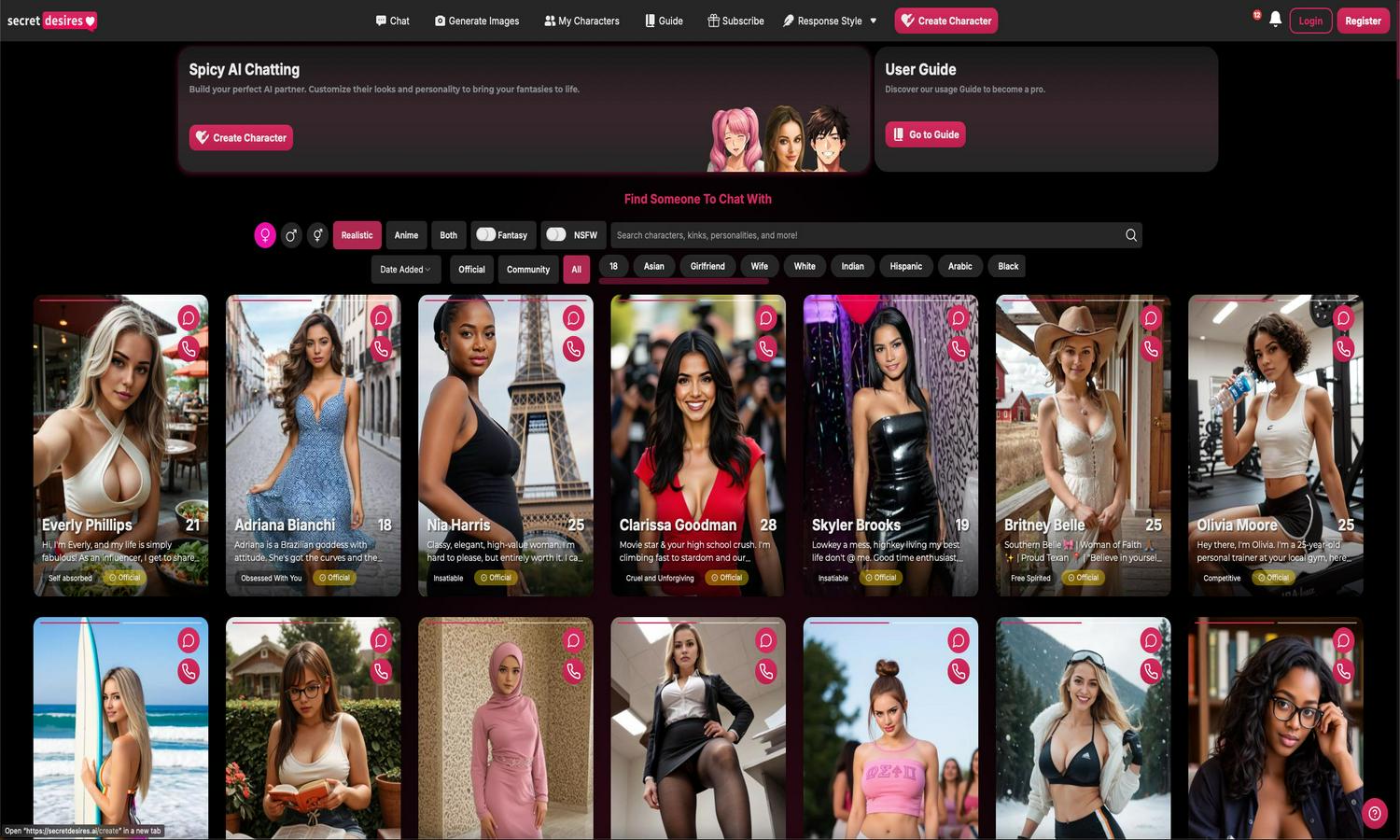 Secret Desires AI Website