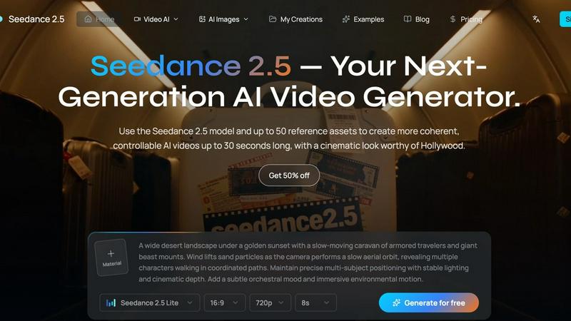Seedance 2.5 AI Video Generator application interface and features