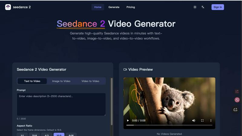 Seedance 2 application interface and features
