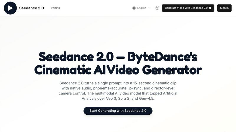 Seedance 2.0 application interface and features