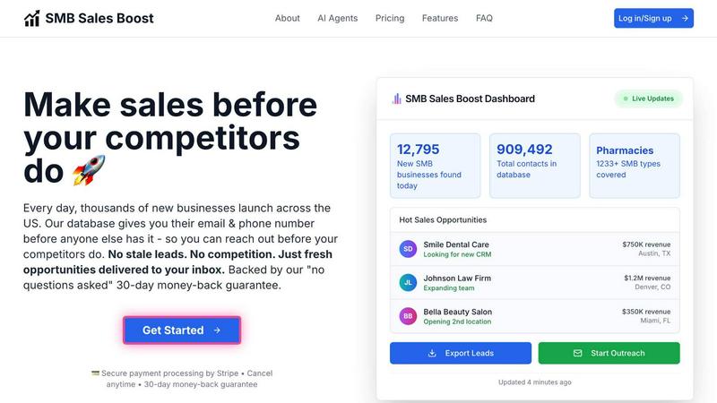 SMB Sales Boost application interface and features