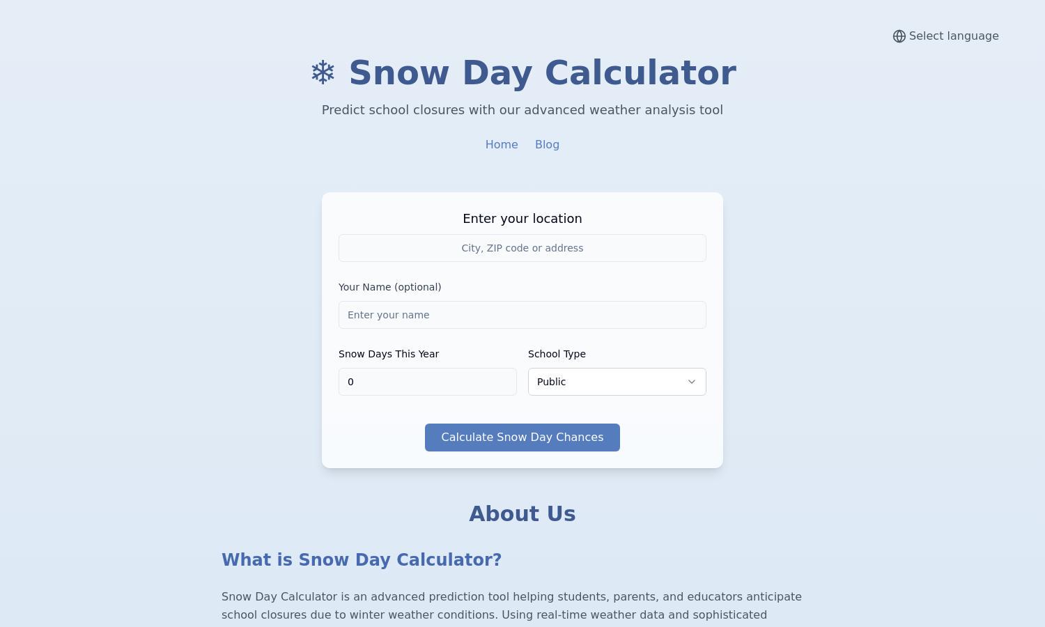 Snow Day Calculator Website