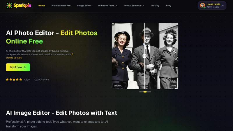SparkPix-ai Photo Editor application interface and features