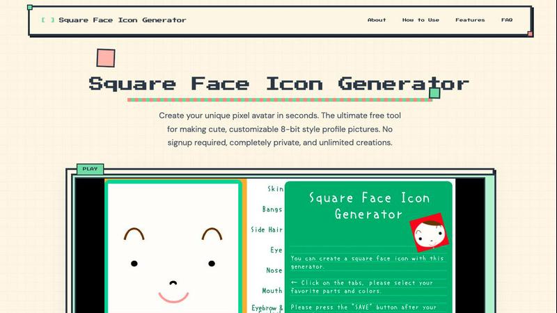 Square Face Icon Generator application interface and features