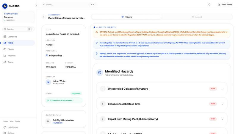 swiftRMS application interface and features