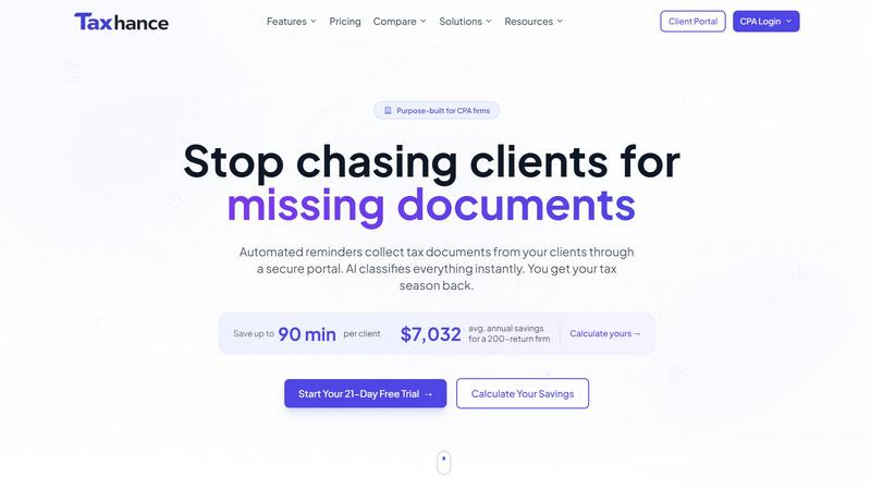 Taxhance application interface and features