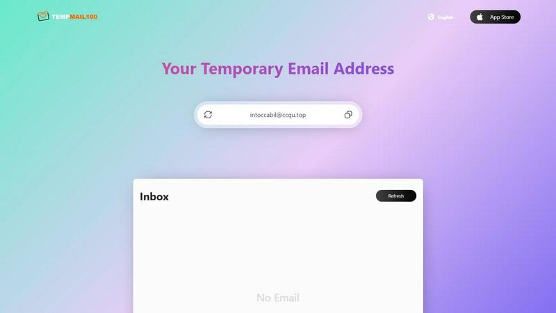 Temp Mail 100 application interface and features