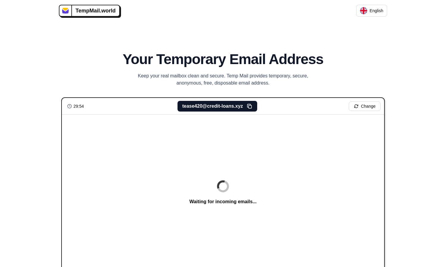 Tempmail.world Website