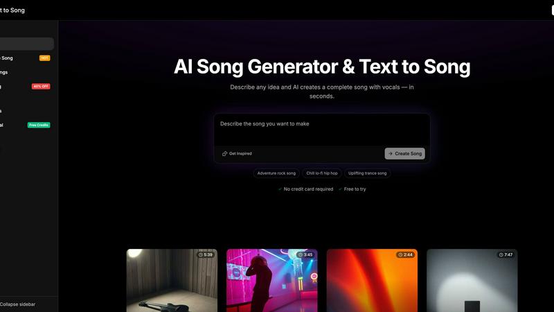 Text to Song AI application interface and features