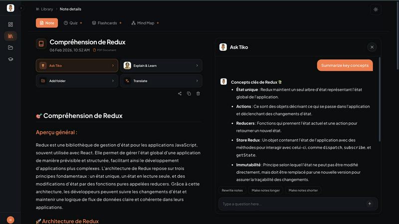 TikoNote AI application interface and features