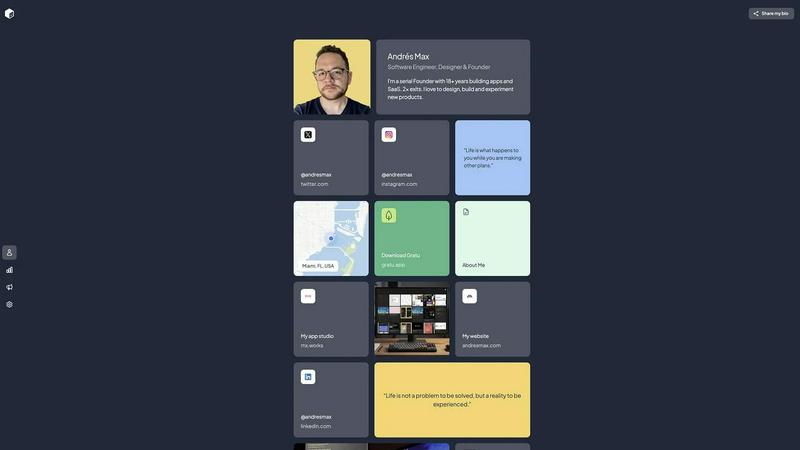 tini.bio application interface and features