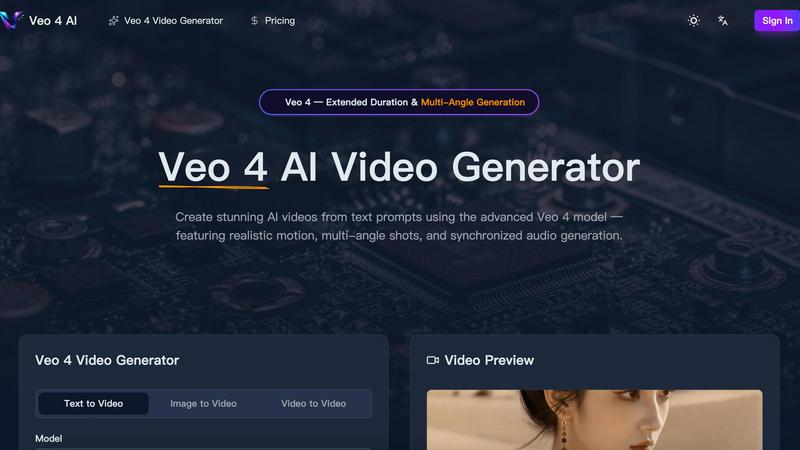 Veo 4 AI application interface and features