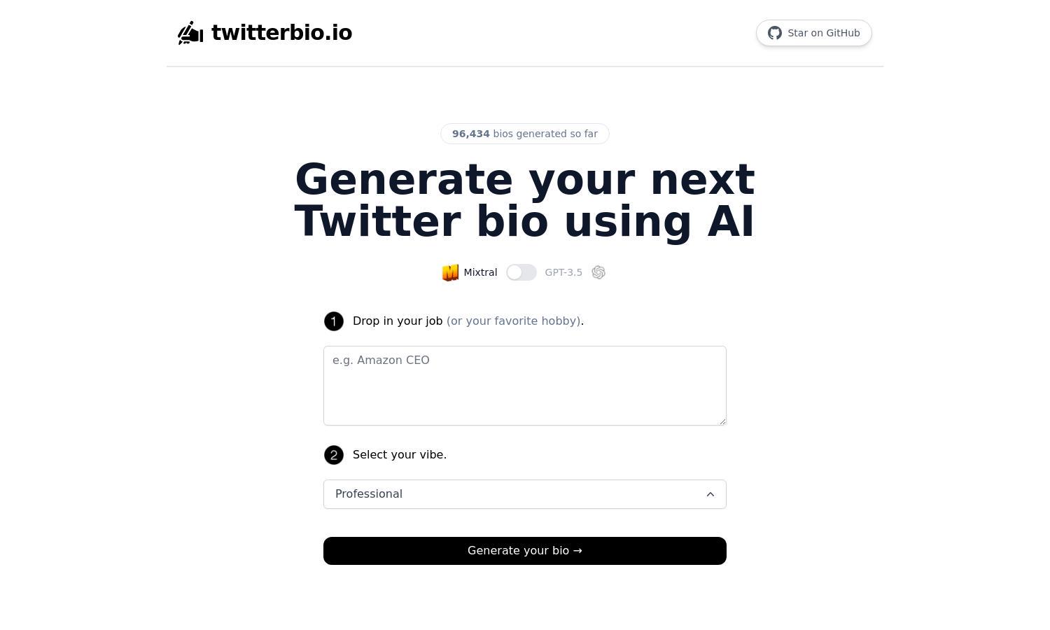 Twitter Bio Generator Website