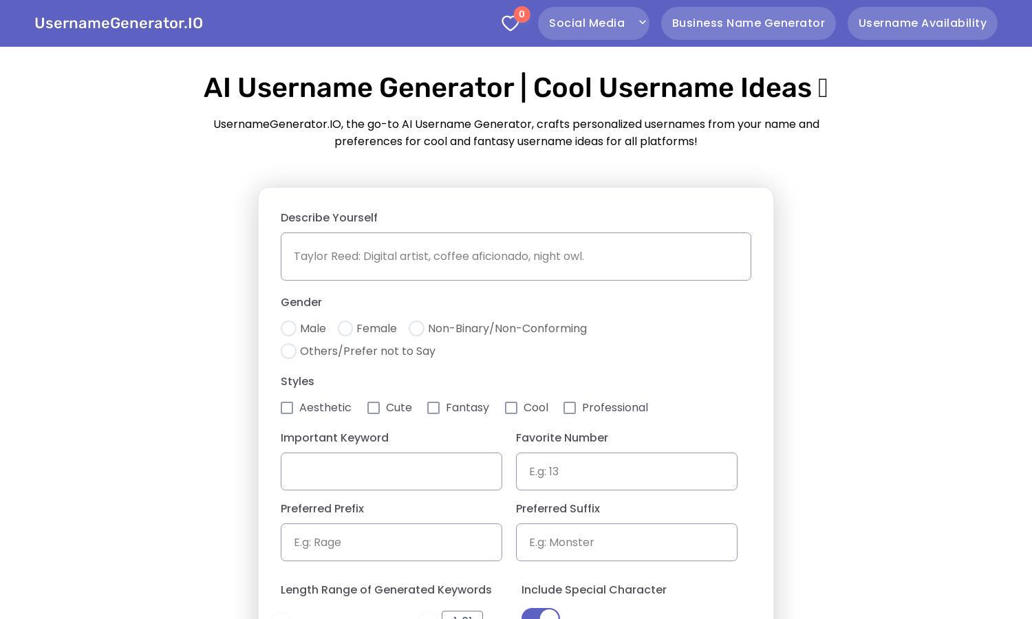 UsernameGenerator.IO Website