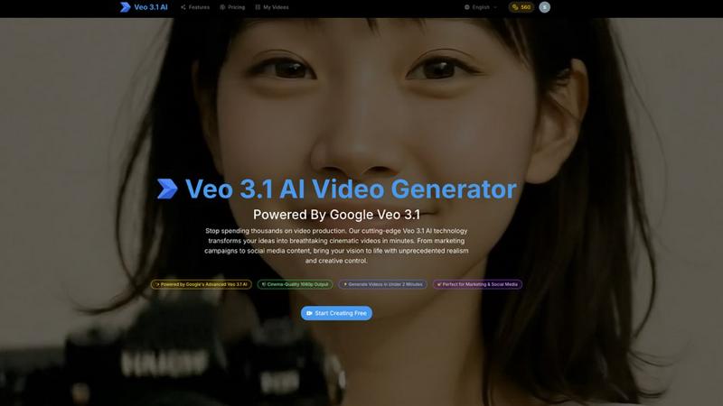 Veo 3.1 AI Video Generator application interface and features